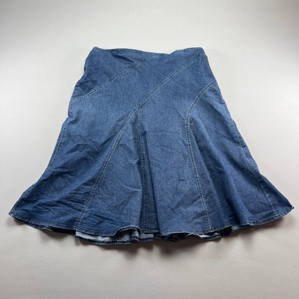 Larry Levine A Line Skirt Womens 12 Blue Denim Stretch Back Zip Knee Length
